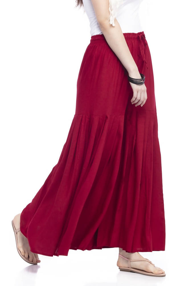 Maroon Flared Palazzo Pants in Breathable Rayon Cotton