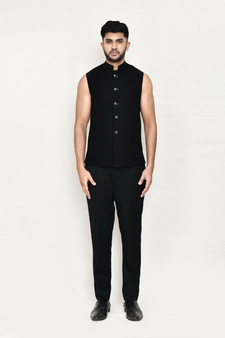 Black Imported Jacquard Prince Coat and Pant Set