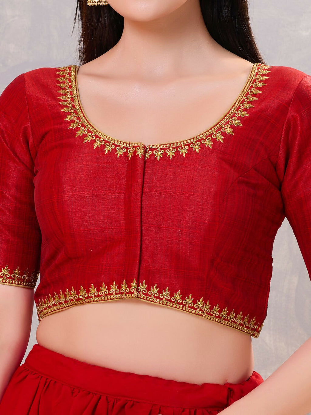 Women's Dark-Red Silk Stitched Blouse with Classic Embroidery