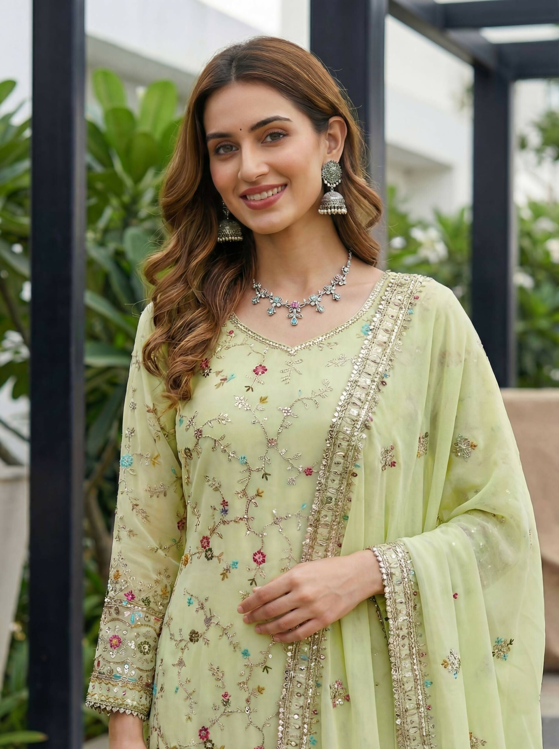 Pista Georgette Embroidered Sharara Set for Elegant Parties