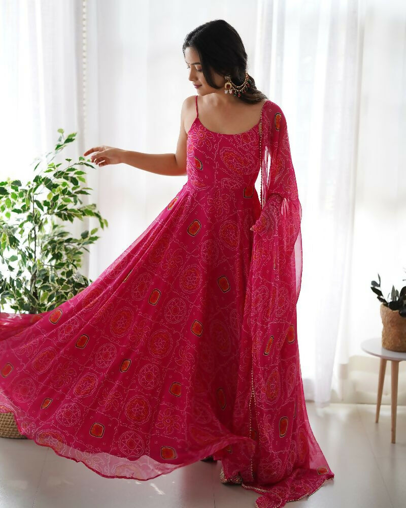 Pink Chiffon Kurta Set with Sequin Embroidery Work