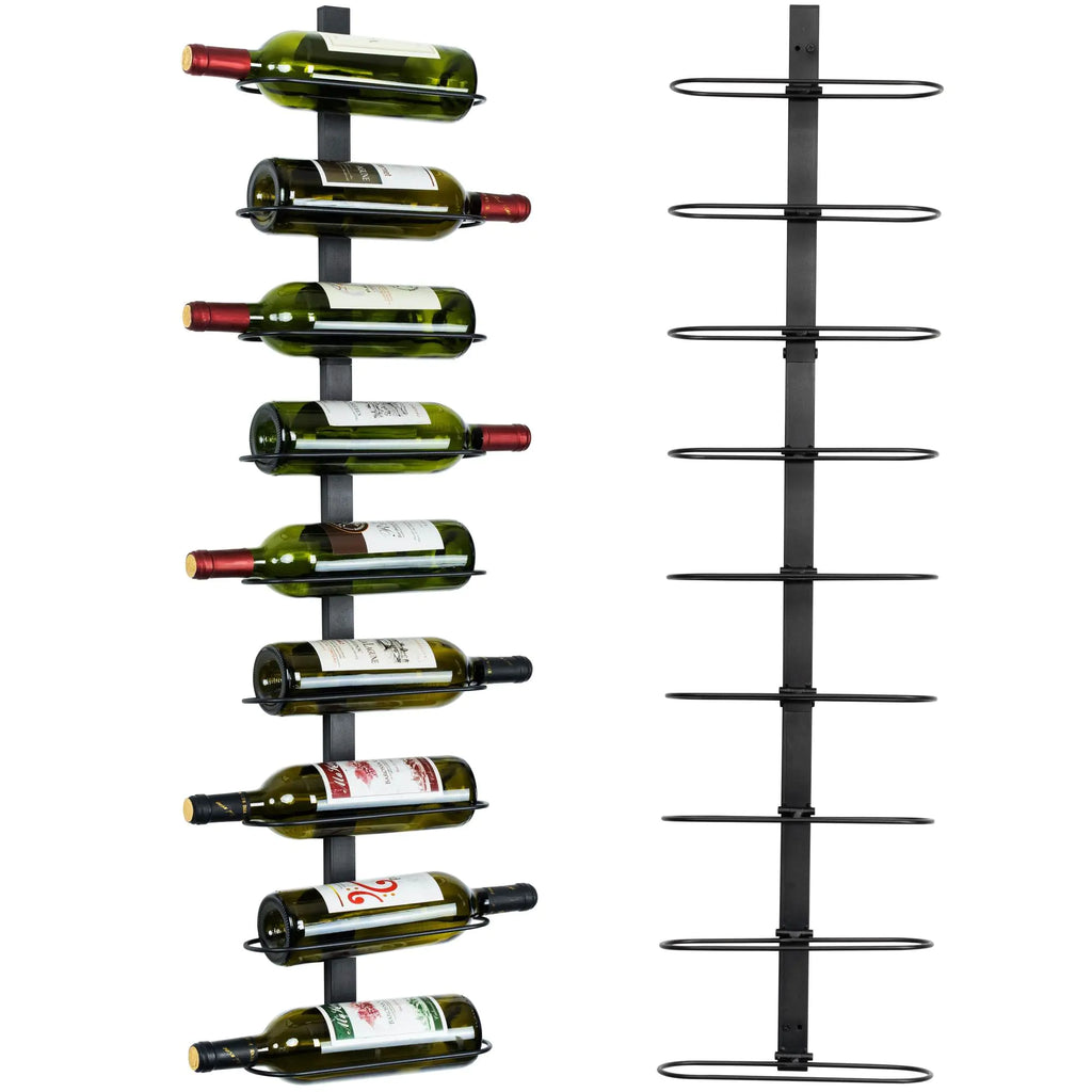 AQAREA Wall Mounted Wine Rack: 9-Bottle Metal Wine Holder - Wall Wine Storage Organizer Shelf