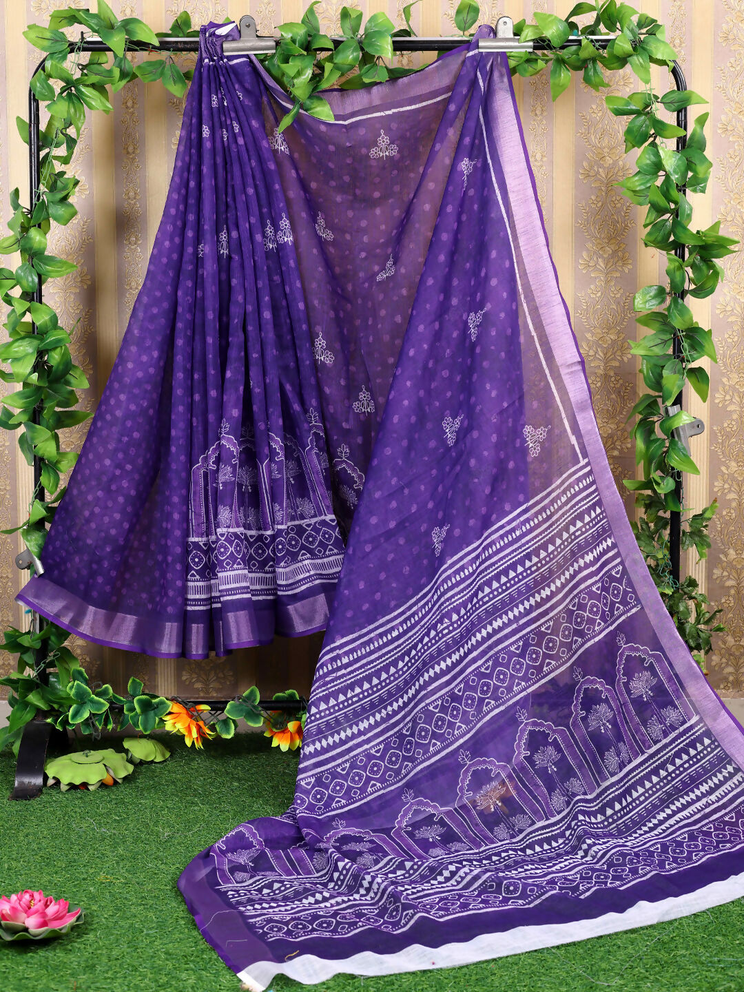 Shree Shyam Fashion violet cotton saree with matching violet blouse