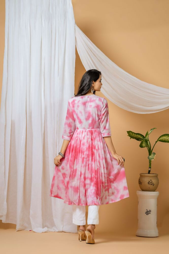 Pink Tie & Dye Cotton Kurta Pant Set for Women