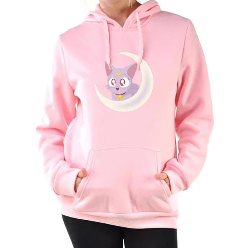 Women's Hooded Sweatshirt with Cute Cat Design