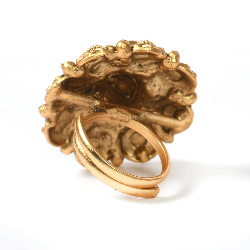 Gold-Polished Stone Studded Adjustable Ring Traditional Design
