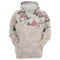 Women Floral Print Hooded Sweater Beige Long Sleeve Pullover - Image 2