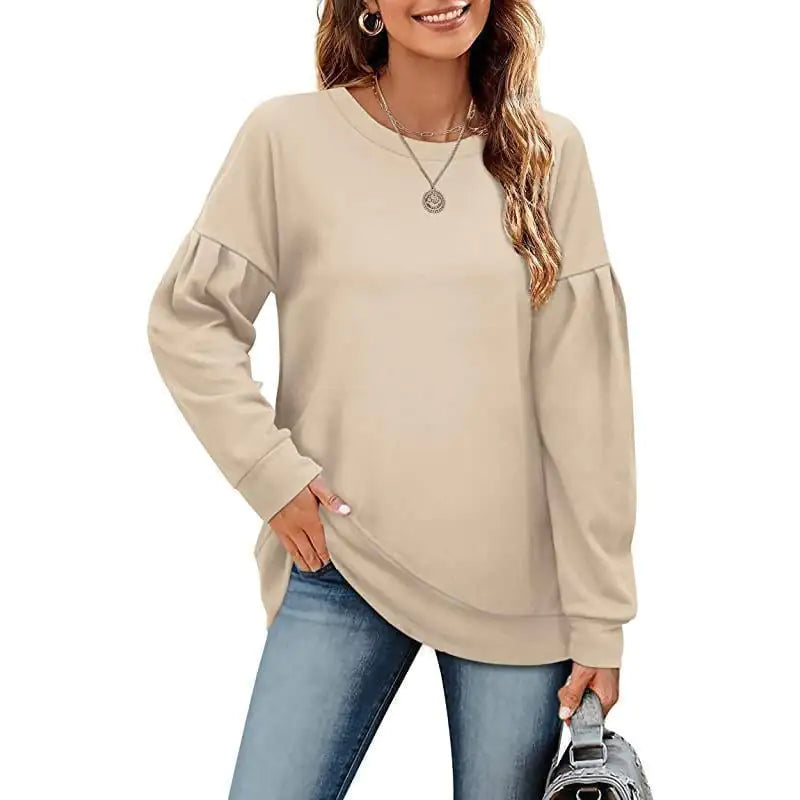 Women's Solid Color Sweatshirt - Cozy Round Neck