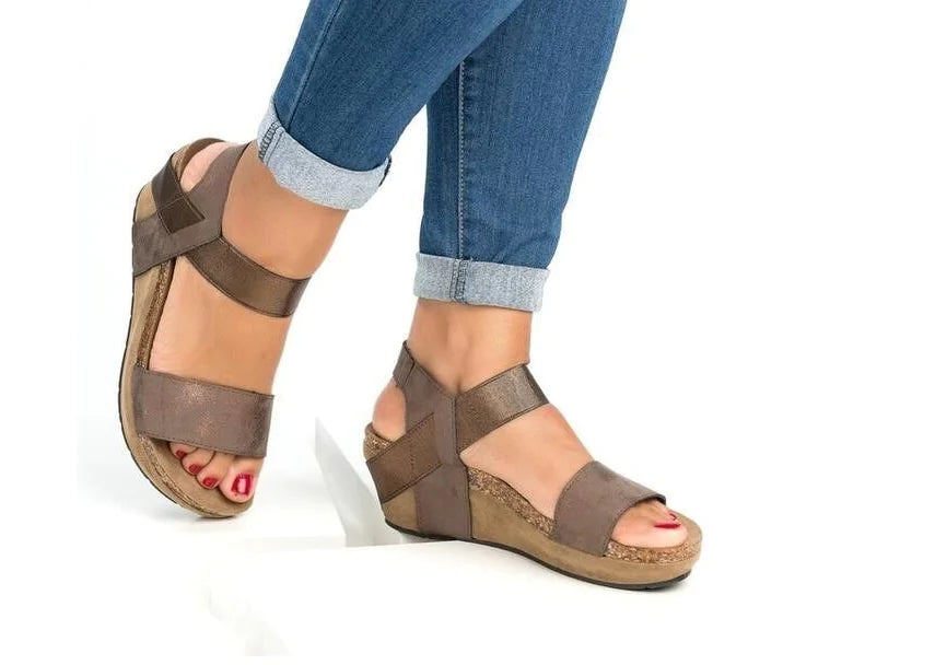 Women's Comfortable Wedge Sandals with Cork Look Midsole - Image 47