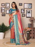 Elegant Pink Tissue Silk saree with intricate woven details