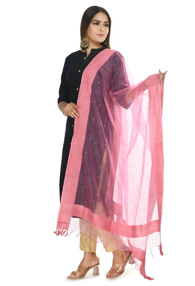 Onion pink organza dupatta featuring elegant stone work embroidery