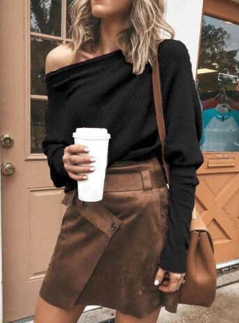 Women's Loose V-Neck Long Sleeve Waffle Knit Pullover Top - Image 5