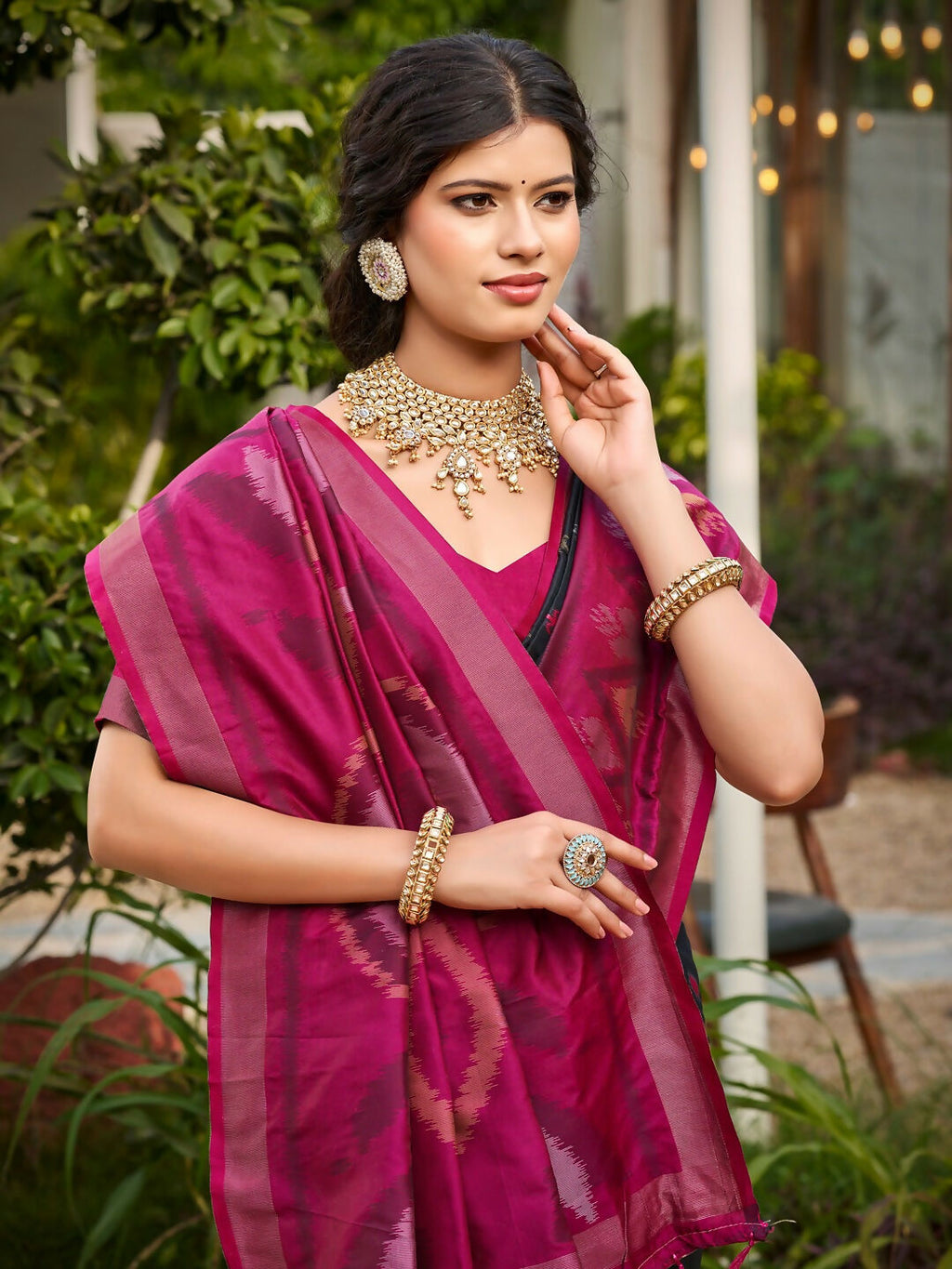 Blue Soft Silk Saree with Pink Blouse Piece