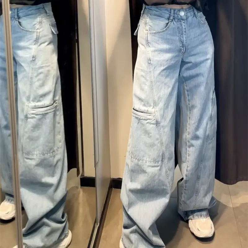 Women's Light Wash High-Waist Wide-Leg Denim Jeans - Image 4