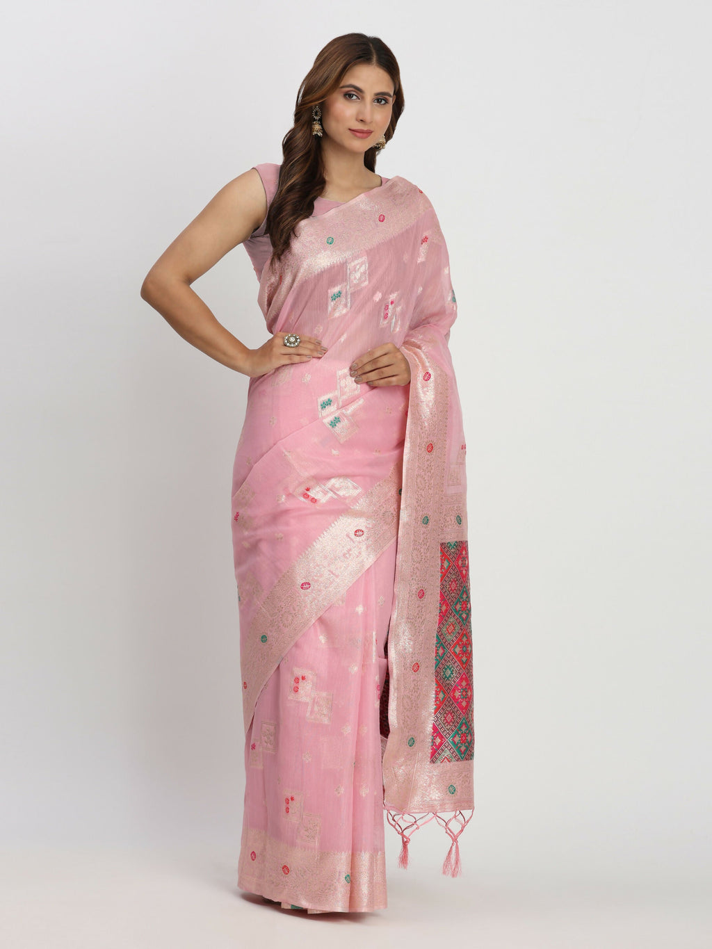 Light Pink Linen Cotton Saree - Elegant & Lightweight Ethnic Wear