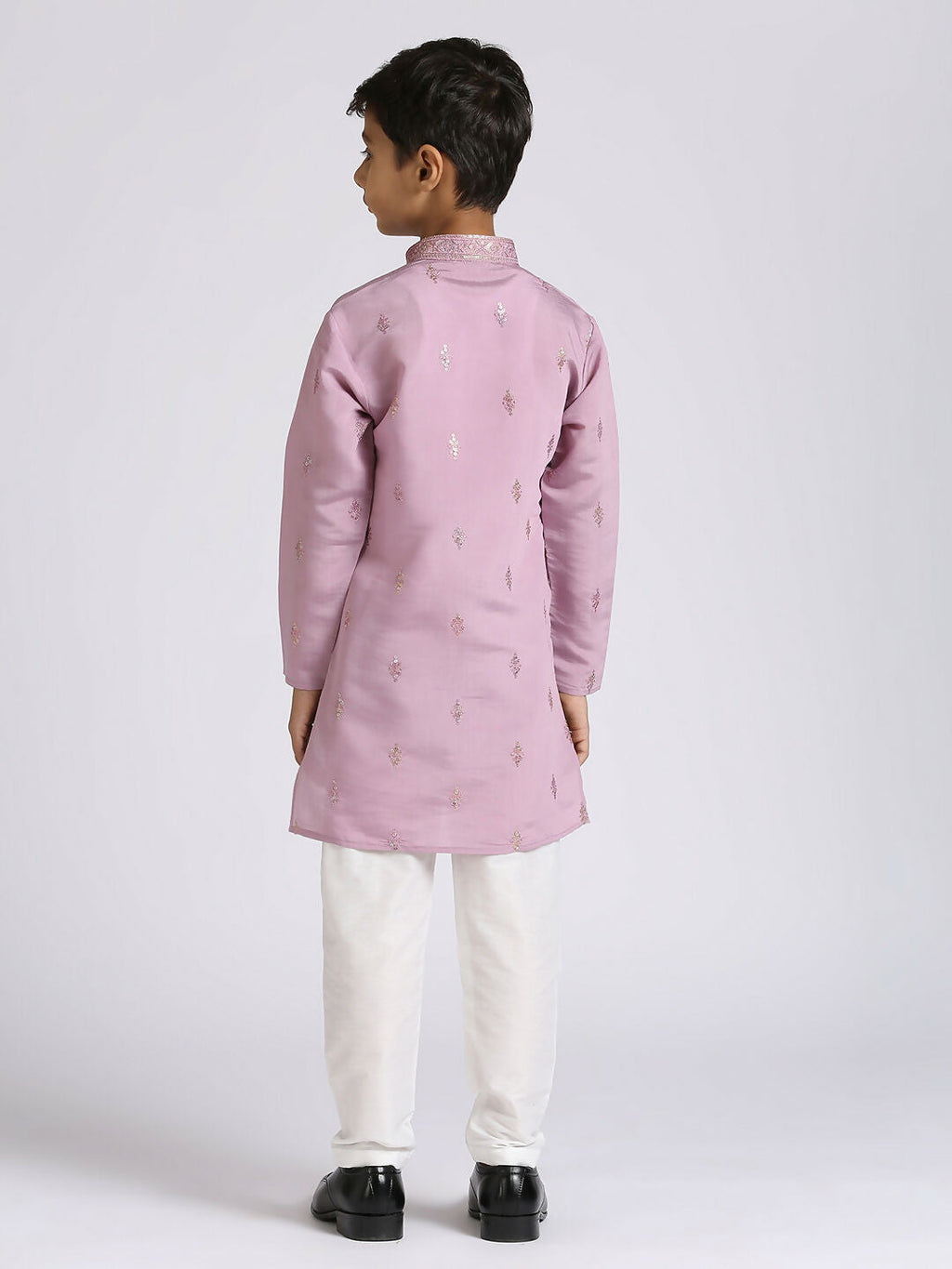 Kids Purple Traditional Ethnic Kurta and Pyjama Set with Embroidery