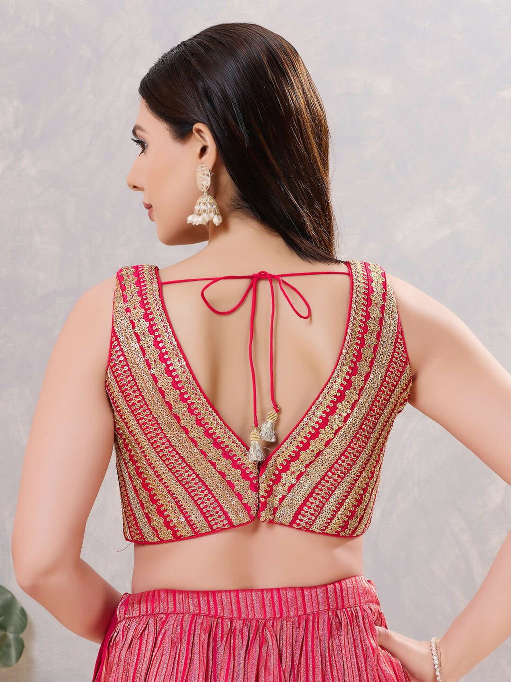 Women's Dark-Pink Sequin Stitched Blouse for Sarees