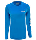 Women wearing a blue long sleeve UV performance fishing shirt by Hook & Tackle