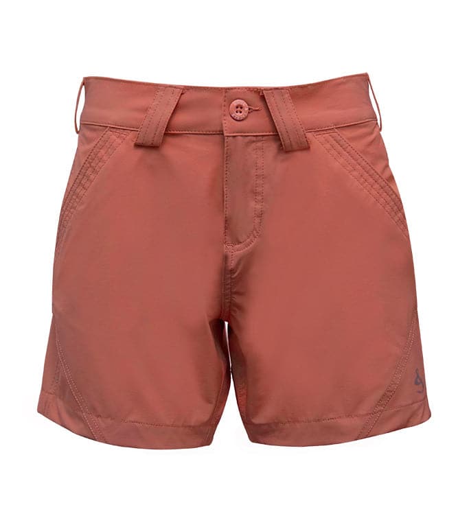 Women's Coastland 4-Way Stretch hybrid shorts in NE Red, front and back view