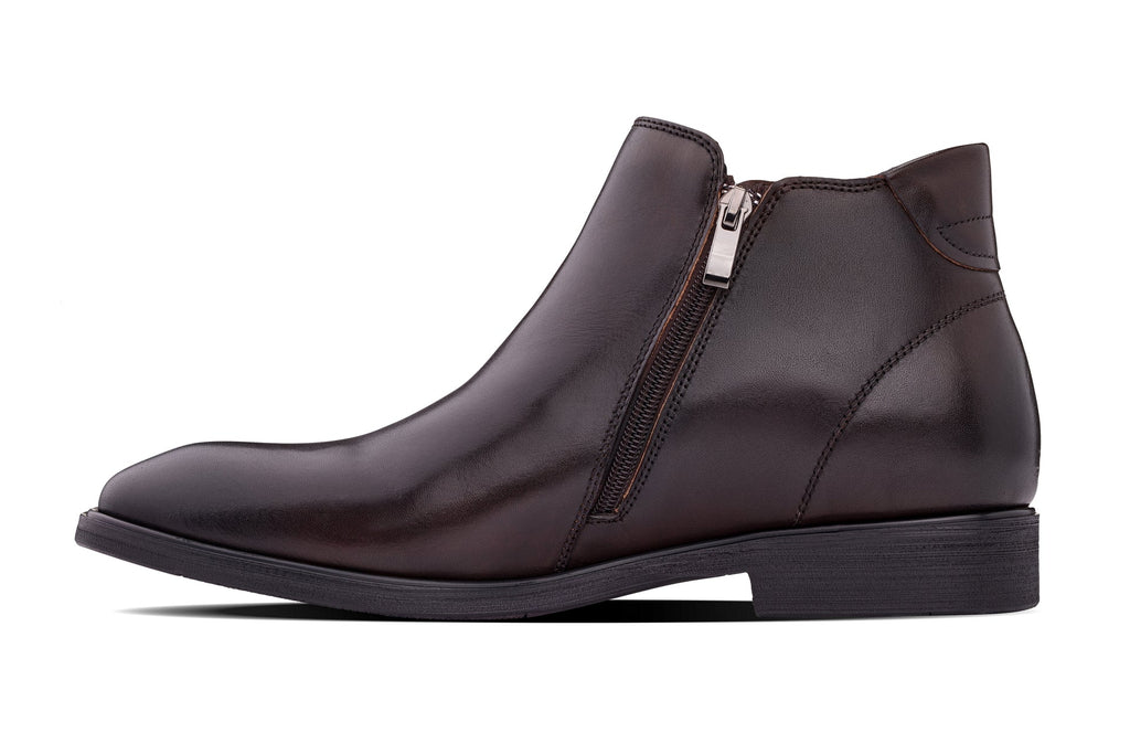 TOTO - W0371 - 2.6 Inches Taller (Rich Espresso Brown) - Soft Supple Genuine Leather Mid-Top Ankle Zipper Boot