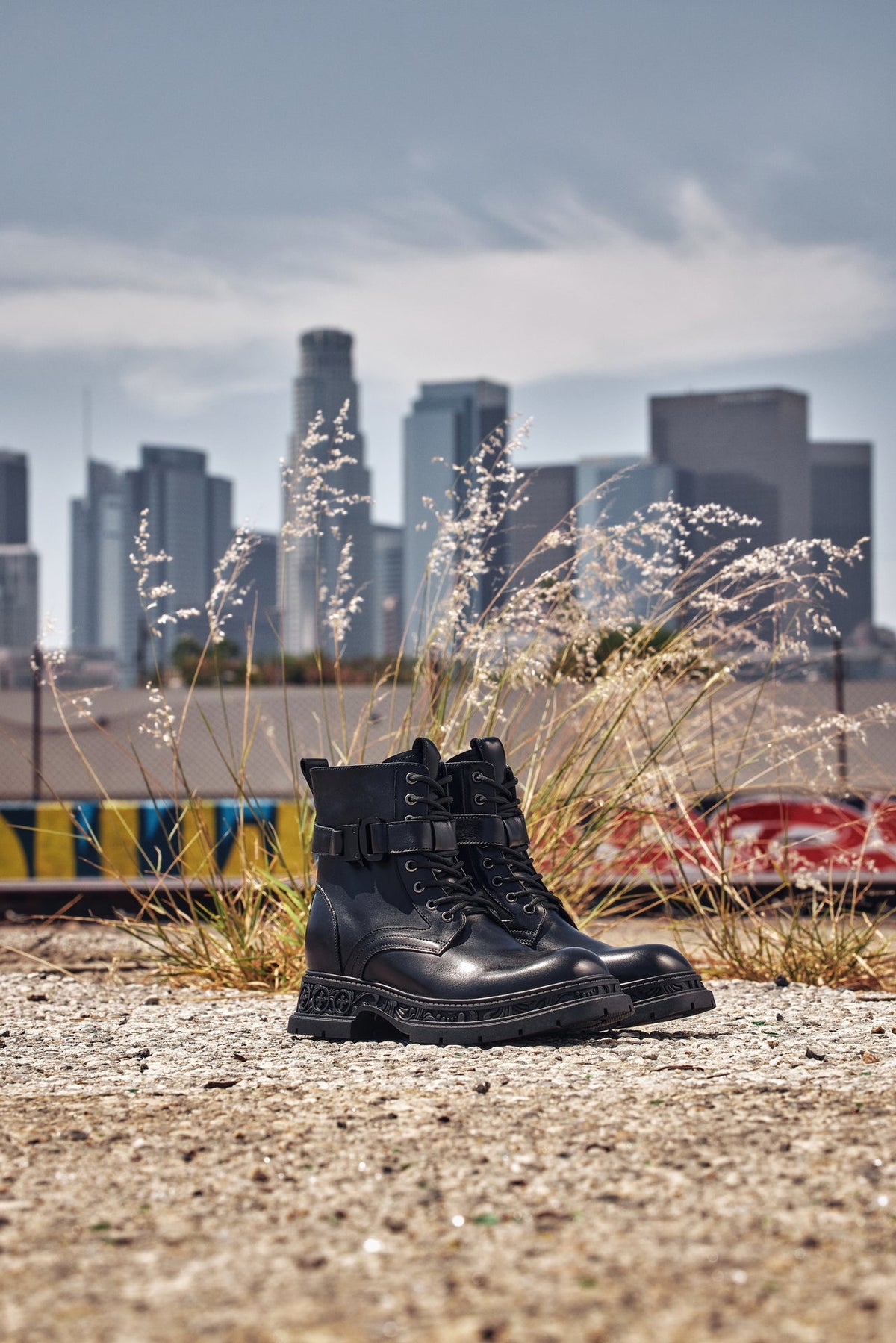 TOTO - W0661 - 3.2 Inches Taller (Black) - Chunky Sole Biker Style High Top Zipper Boot