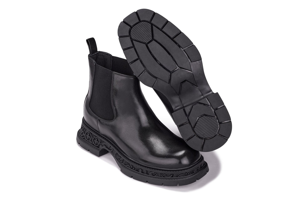 TOTO - W0662 - 3.2 Inches Taller (Black) - Chunky Sole Chelsea High Top Ankle Boot