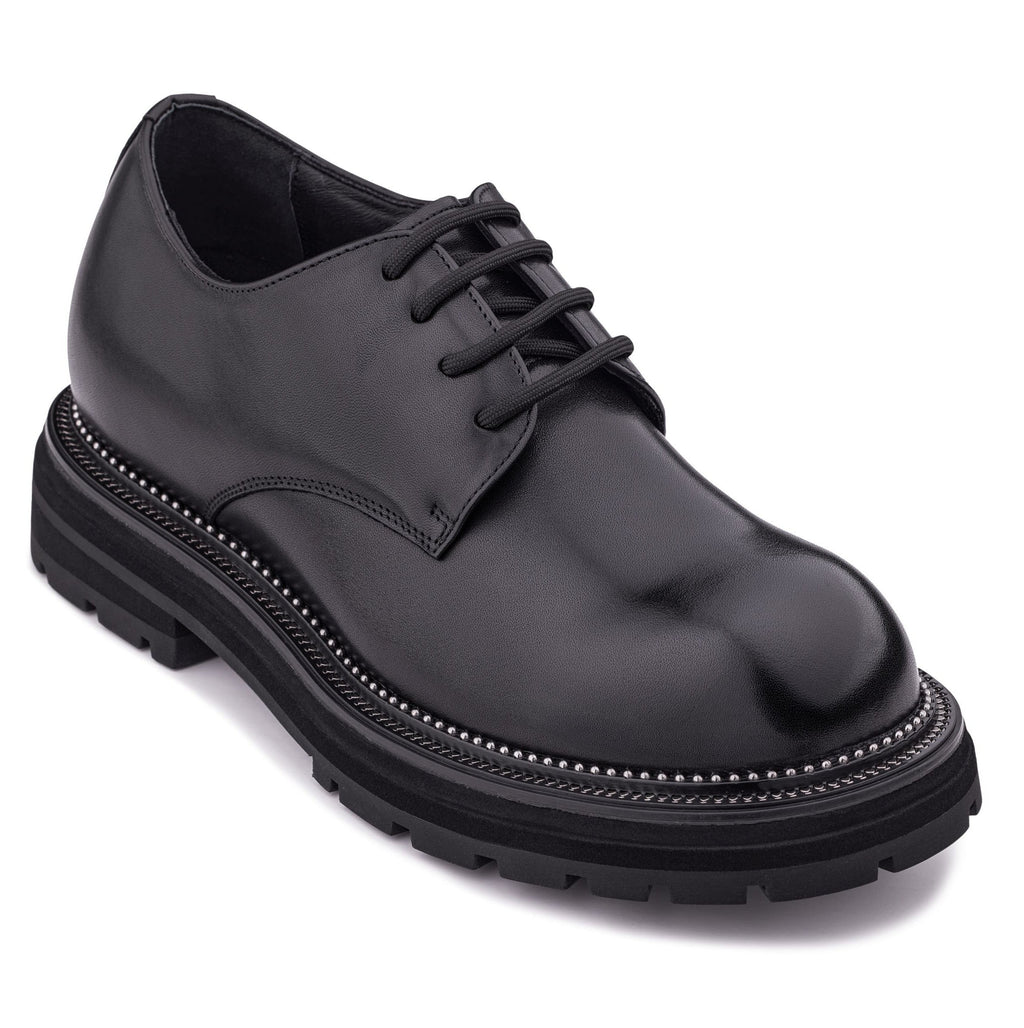 TOTO - W0981 - 3.3 Inches Taller (Black) - Low Top Chunky Sole Casual Derbies