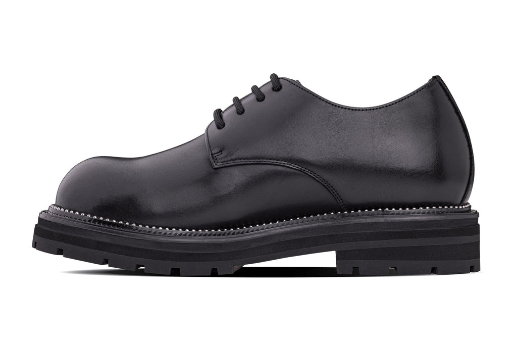 TOTO - W0981 - 3.3 Inches Taller (Black) - Low Top Chunky Sole Casual Derbies