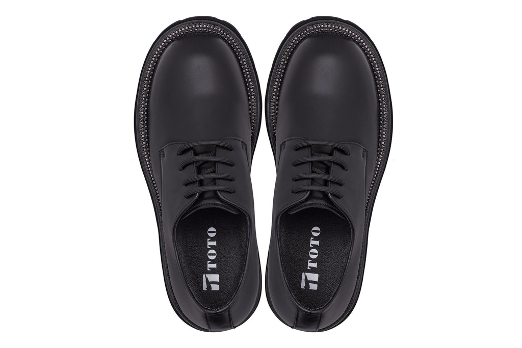 TOTO - W0981 - 3.3 Inches Taller (Black) - Low Top Chunky Sole Casual Derbies