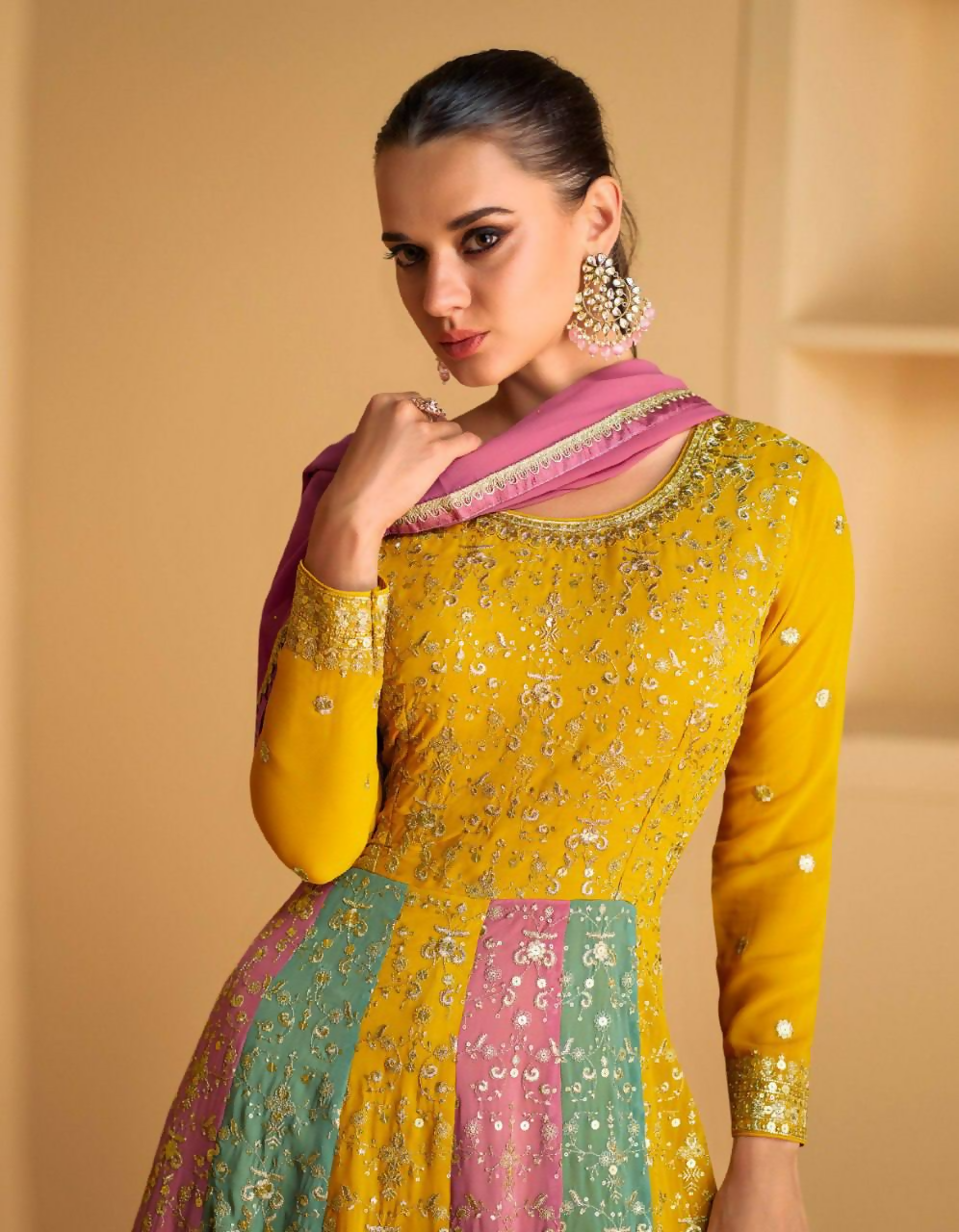 Yellow Faux Georgette Embroidered Sequined Stitched Gown