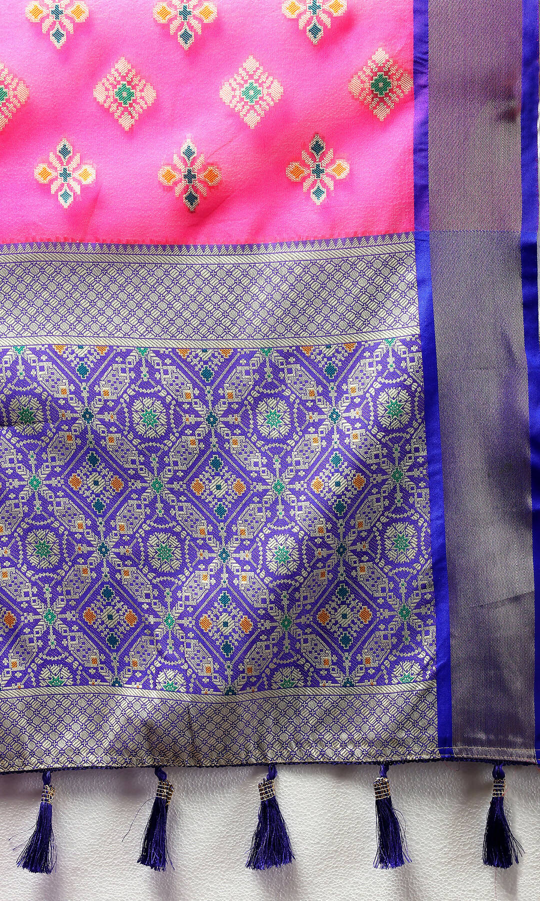 Pink Organza Silk Saree with Meenakari Weaving Design