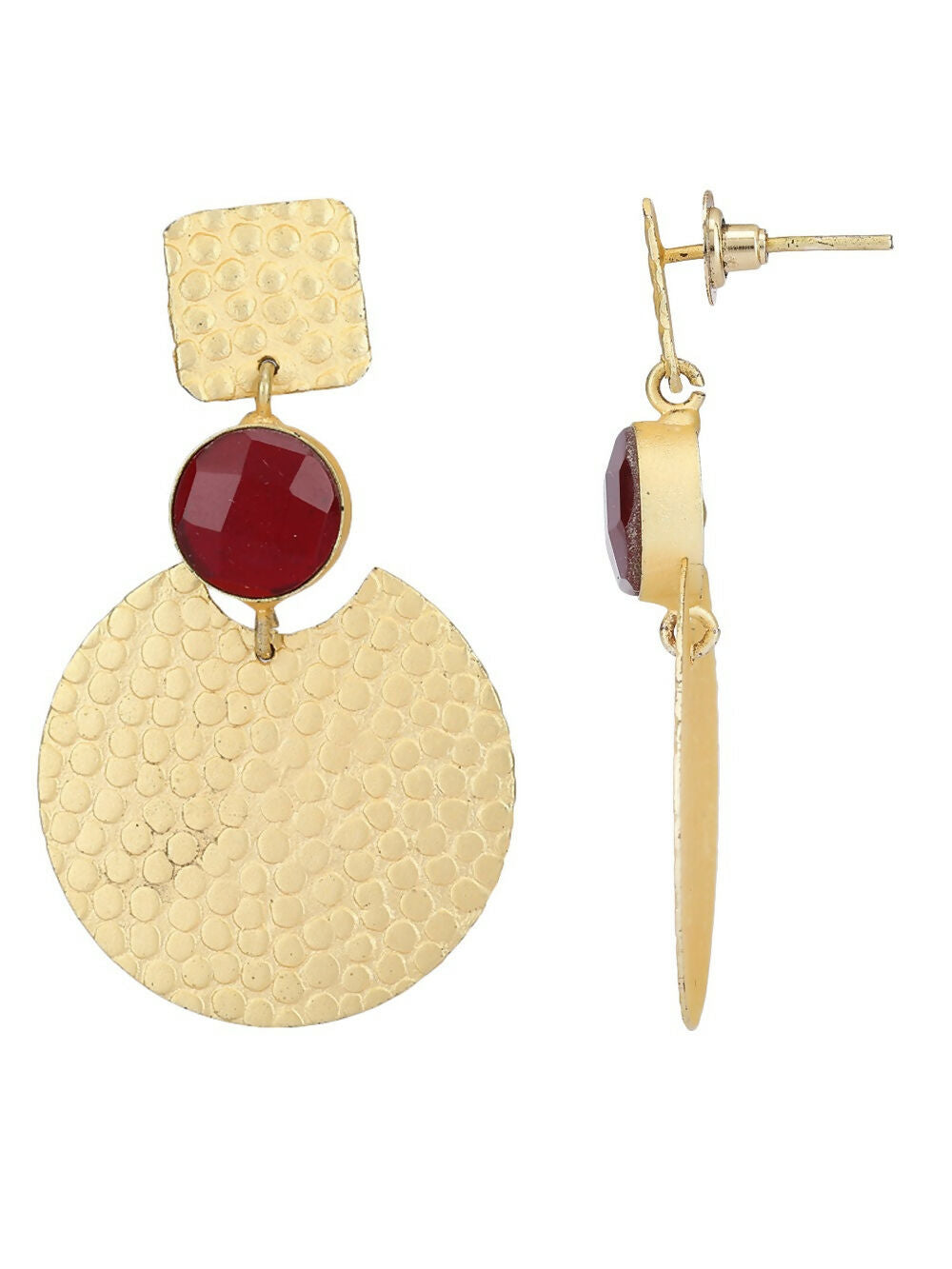 Red and Gold Round Shape Matte Gold Brass Earrings
