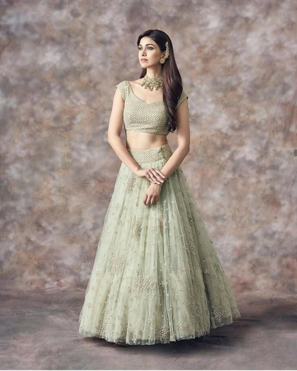 Aqua Green 3MM Sequin Embroidered Net Lehenga Choli with Dupatta