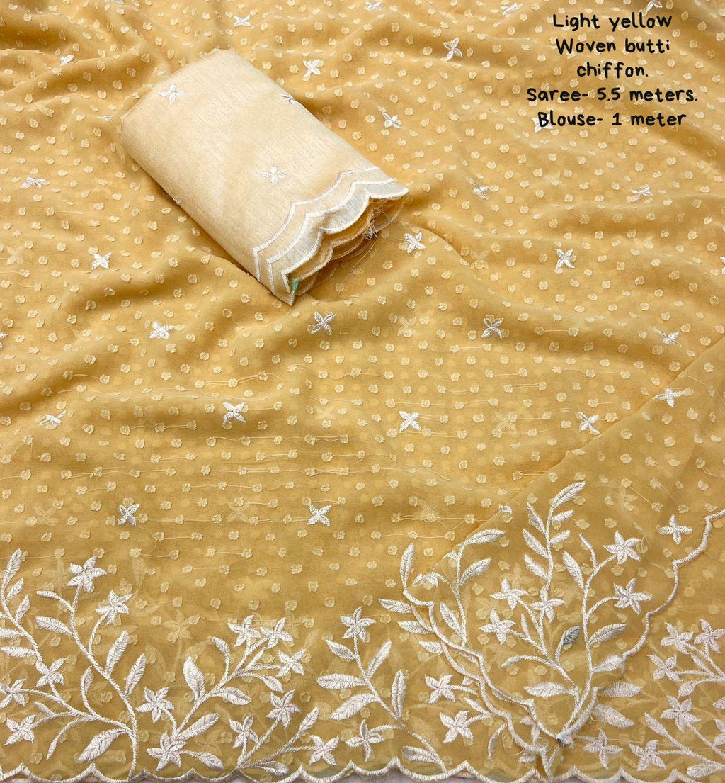 Yellow Pure Chiffon Embroidered Saree with Phantom Silk Blouse