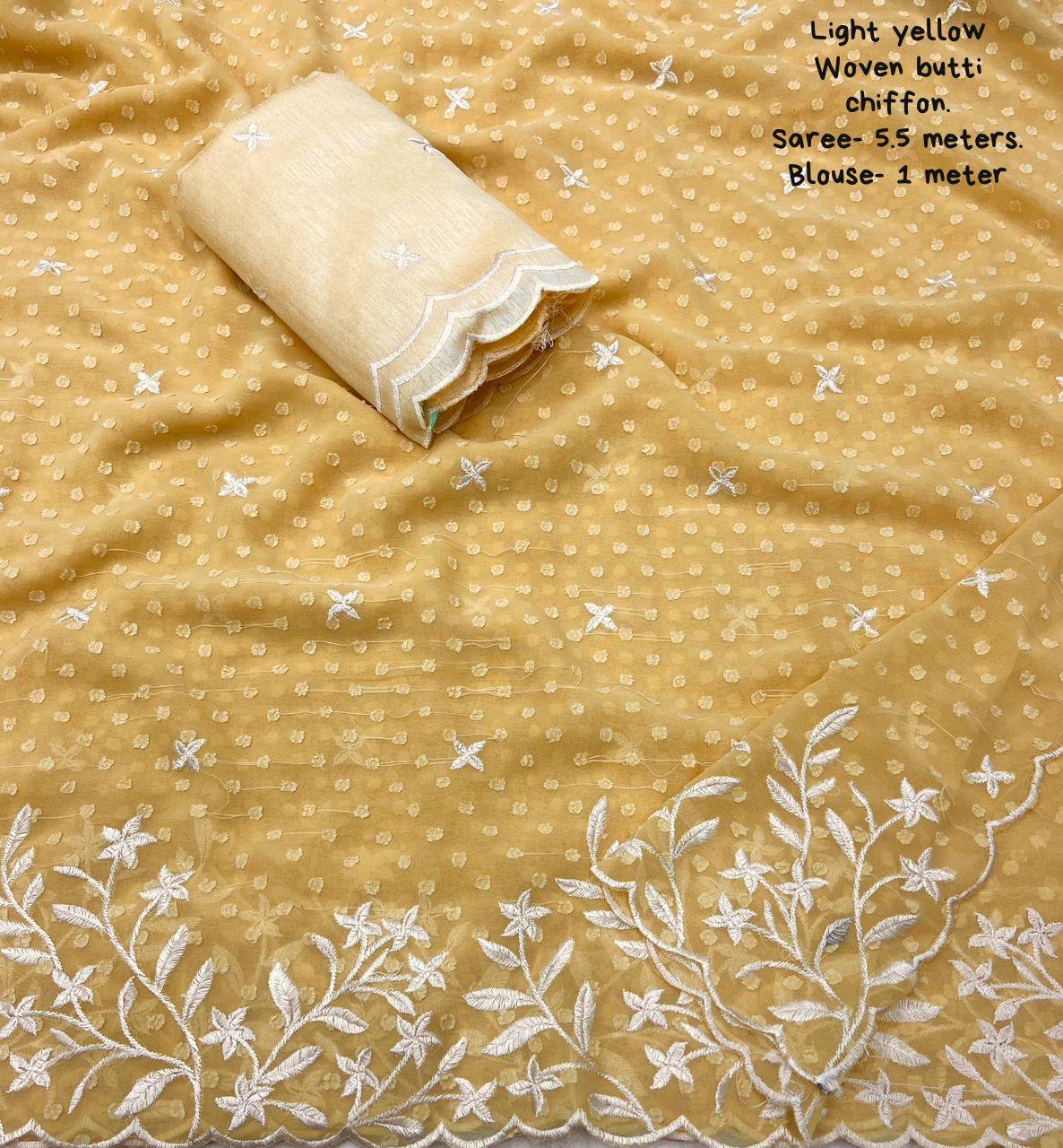 Yellow Pure Chiffon Embroidered Saree with Phantom Silk Blouse