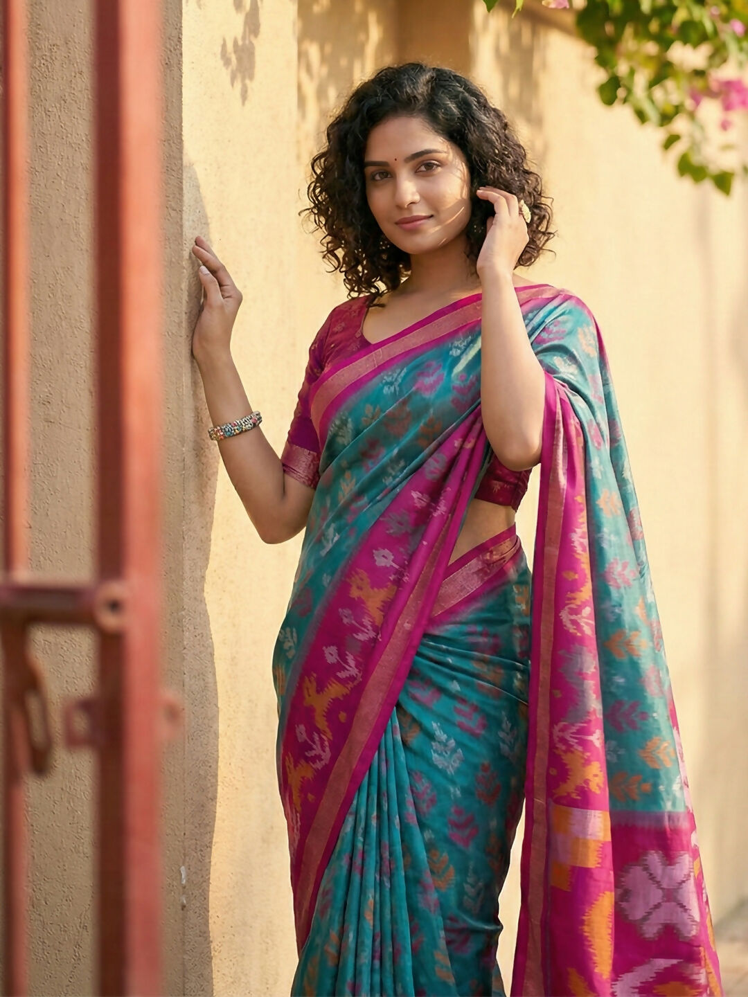 Sky Blue Pochampally Silk Saree with Matching Blouse