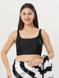 Women's Black Jacquard Square Neck Stitched Blouse with woven texture
