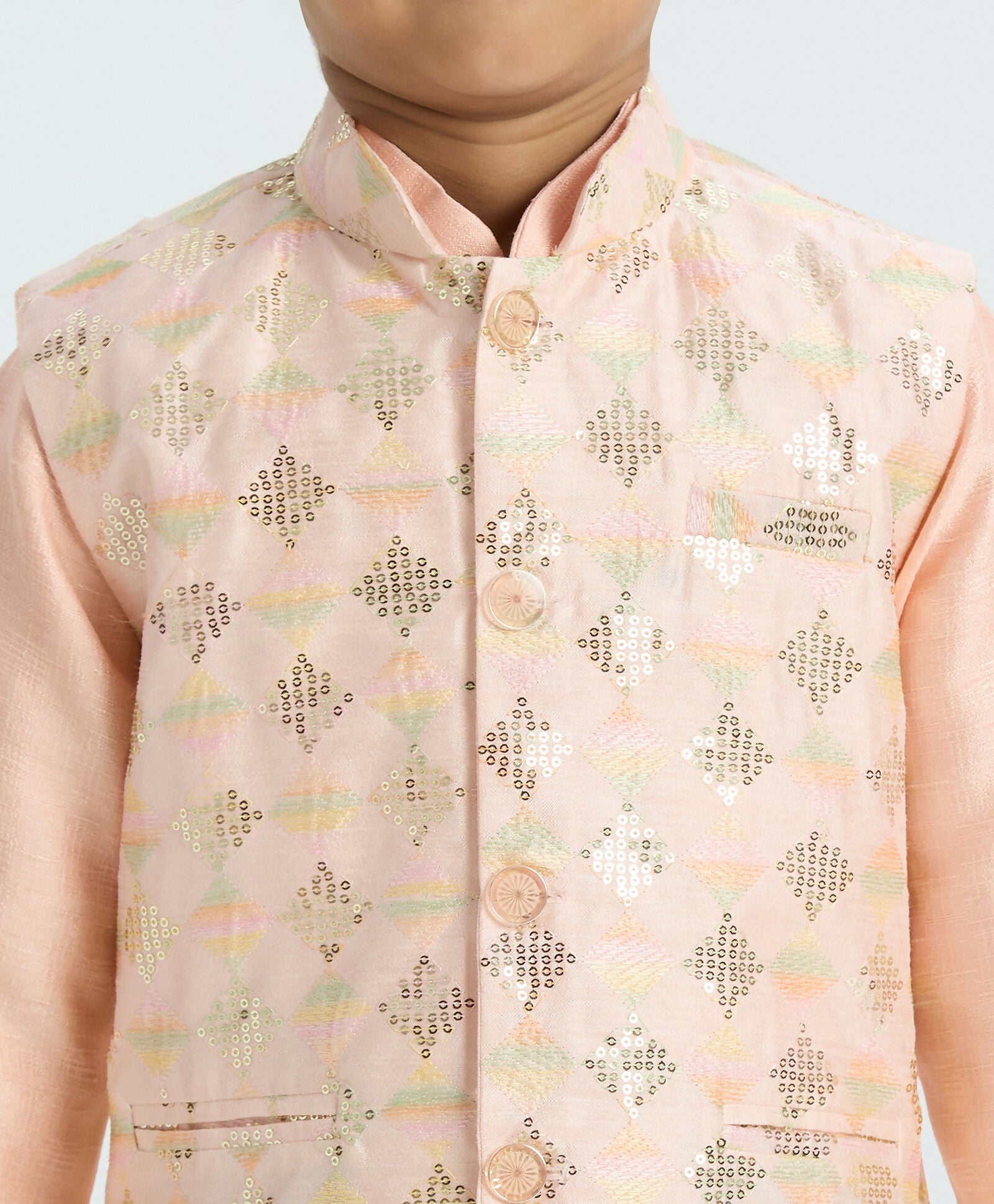 Boys' Traditional Peach Kurta Pyjama Set with Nehru Jacket