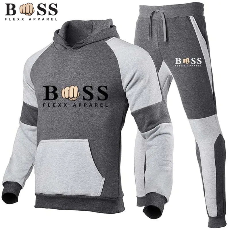 Men's Autumn Winter Fleece Hoodie & Sweatpants Set