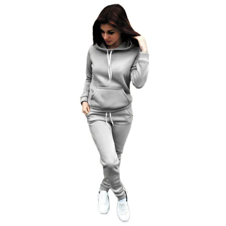 Womens Casual Grey Hooded Sweatshirt and Matching Jogger Set - Image 15
