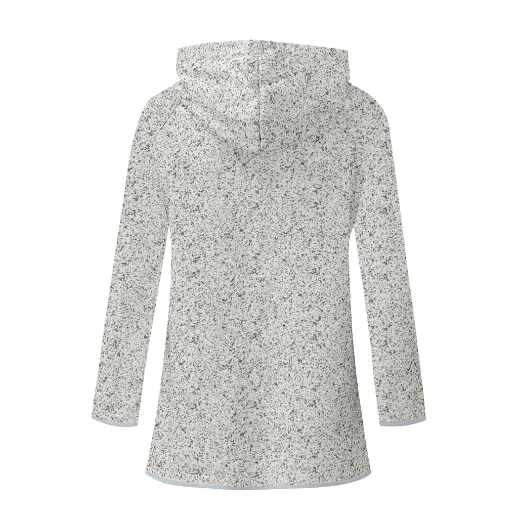 Women's Speckled Knit Hoodie with Button Placket and Pockets - Image 2