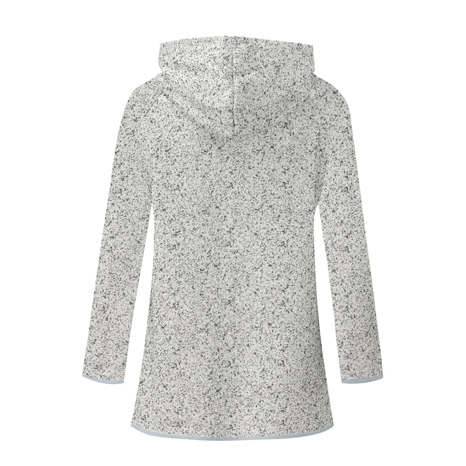 Women's Speckled Knit Hoodie with Button Placket and Pockets - Image 2