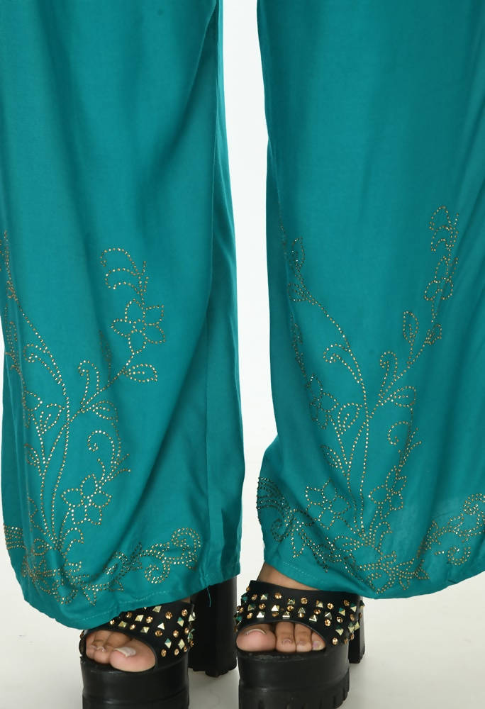 Rama Green Rayon Cotton Palazzo with Sirsoki Work