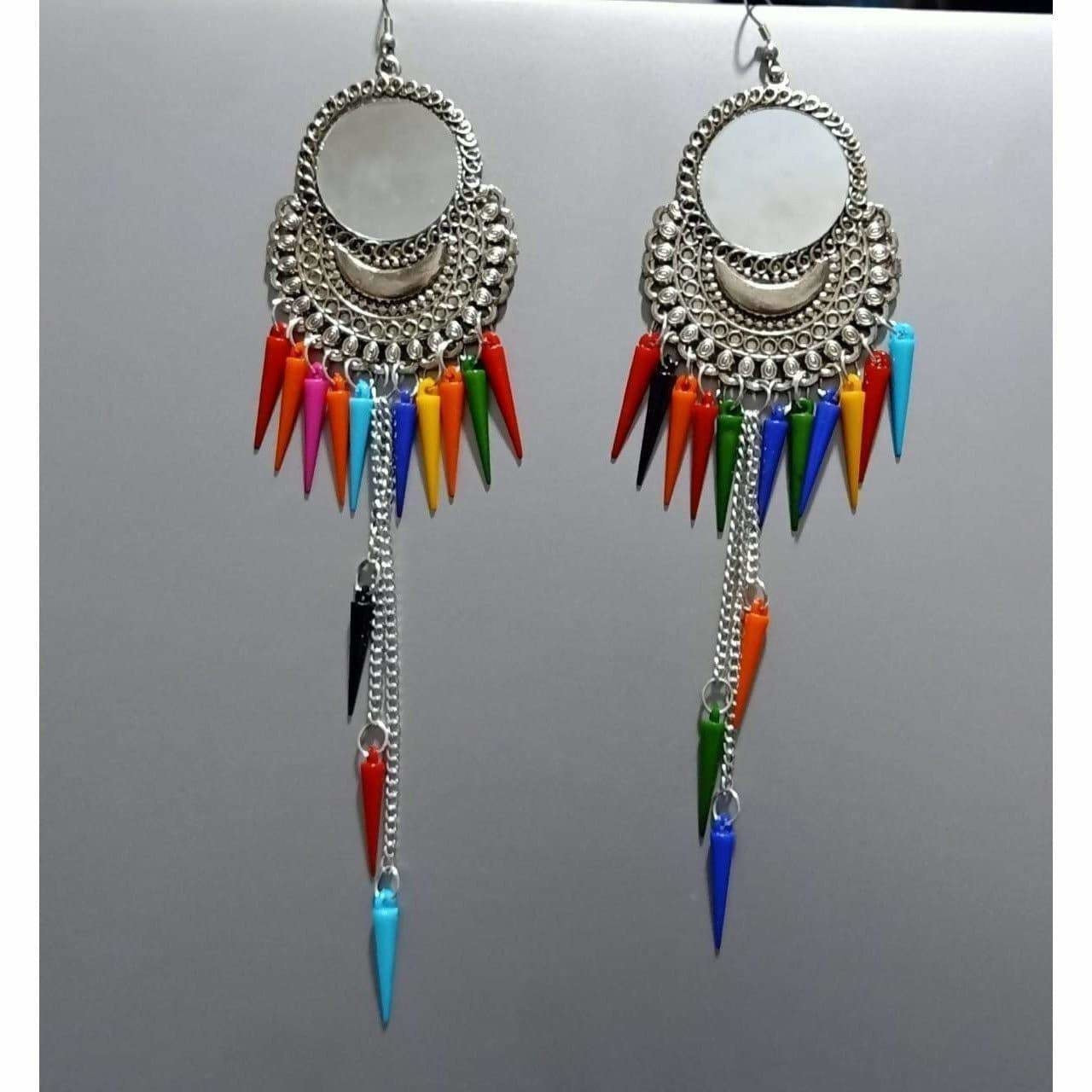 Multicolor pearl Chandbali hanging earrings with traditional design for party wear.