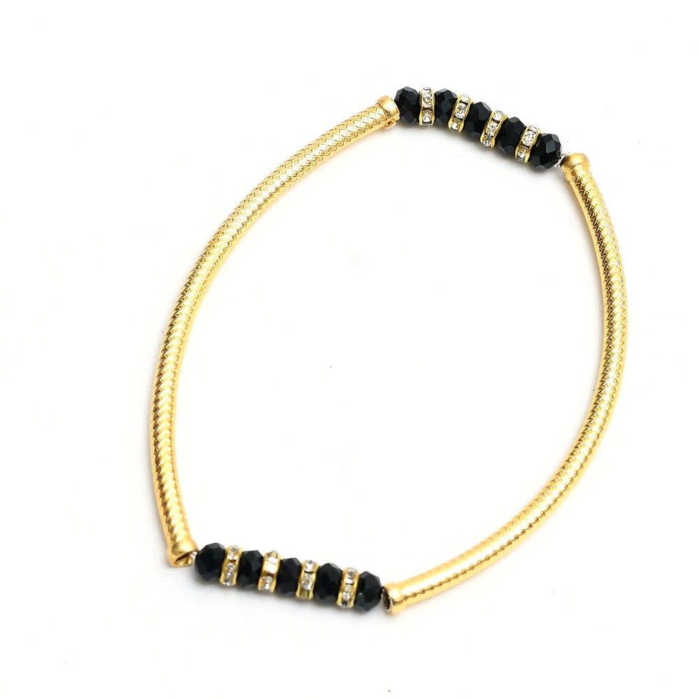 Gold-Polished Beaded Traditional Anklets