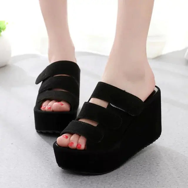 Women's Suede Wedge Slide Sandals with Thick Sole