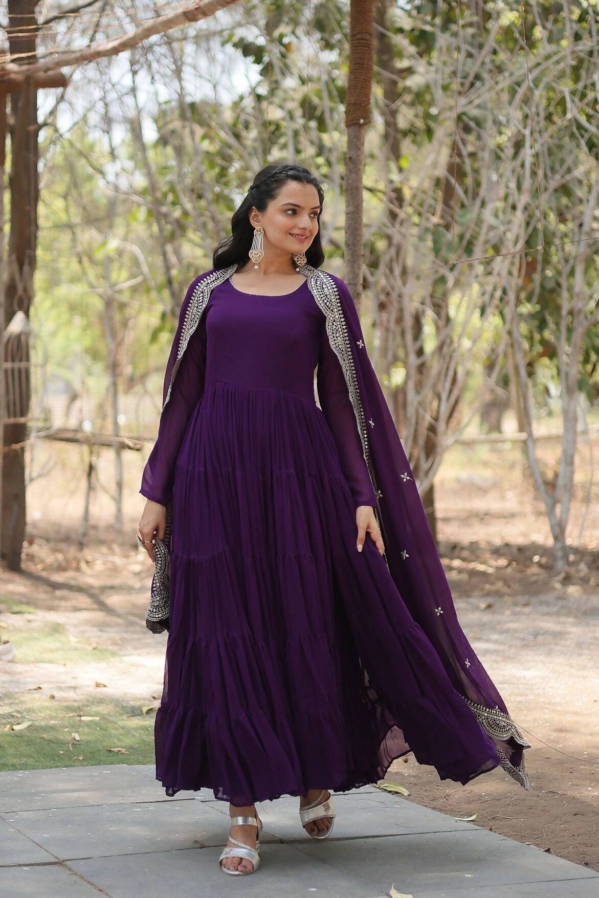 Purple Georgette Kurta Set with Sparkling Sequence Embroidery