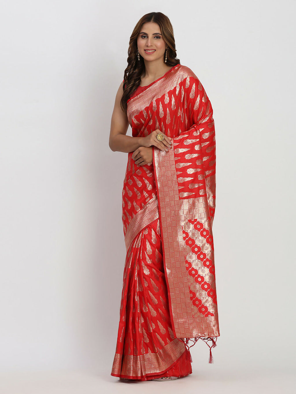 Banarasi Silk Saree in Classic Red with Matching Blouse