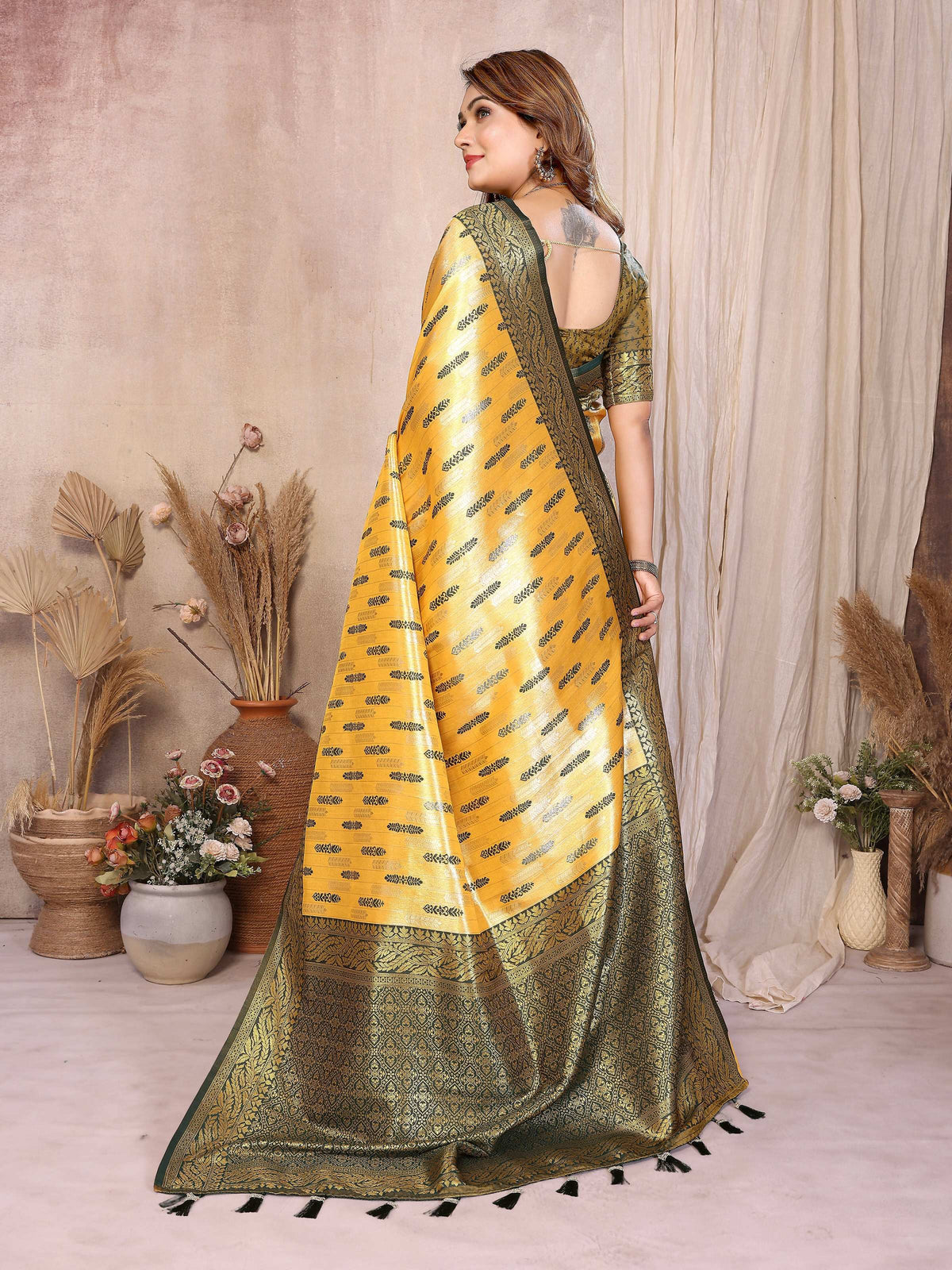 Yellow Tissue Silk Paithani Woven Saree for Festive Wear