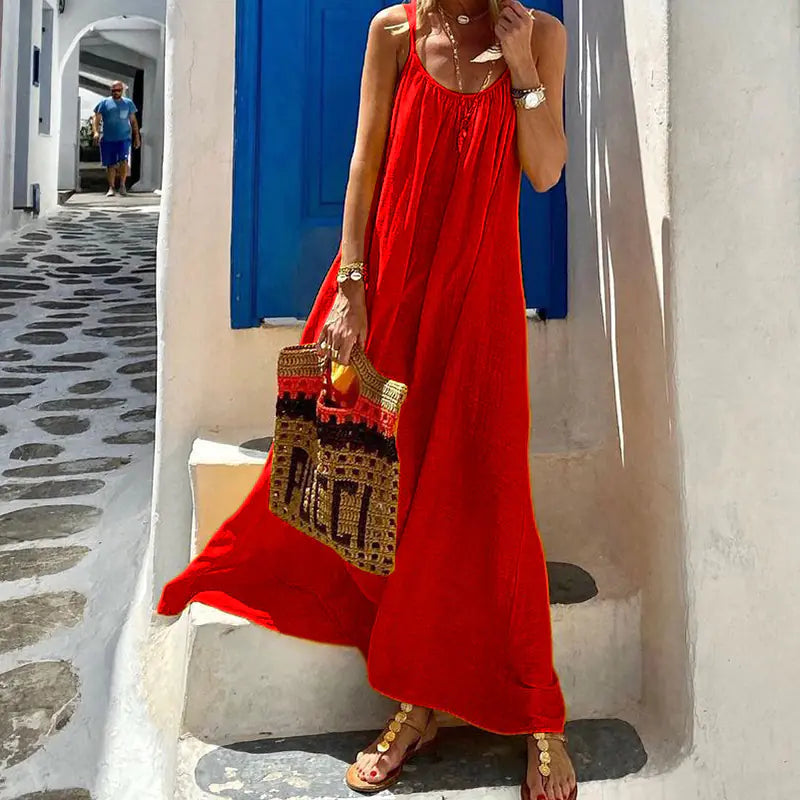 Women's Casual Cotton and Linen Blend Maxi Halter Dress - Image 11